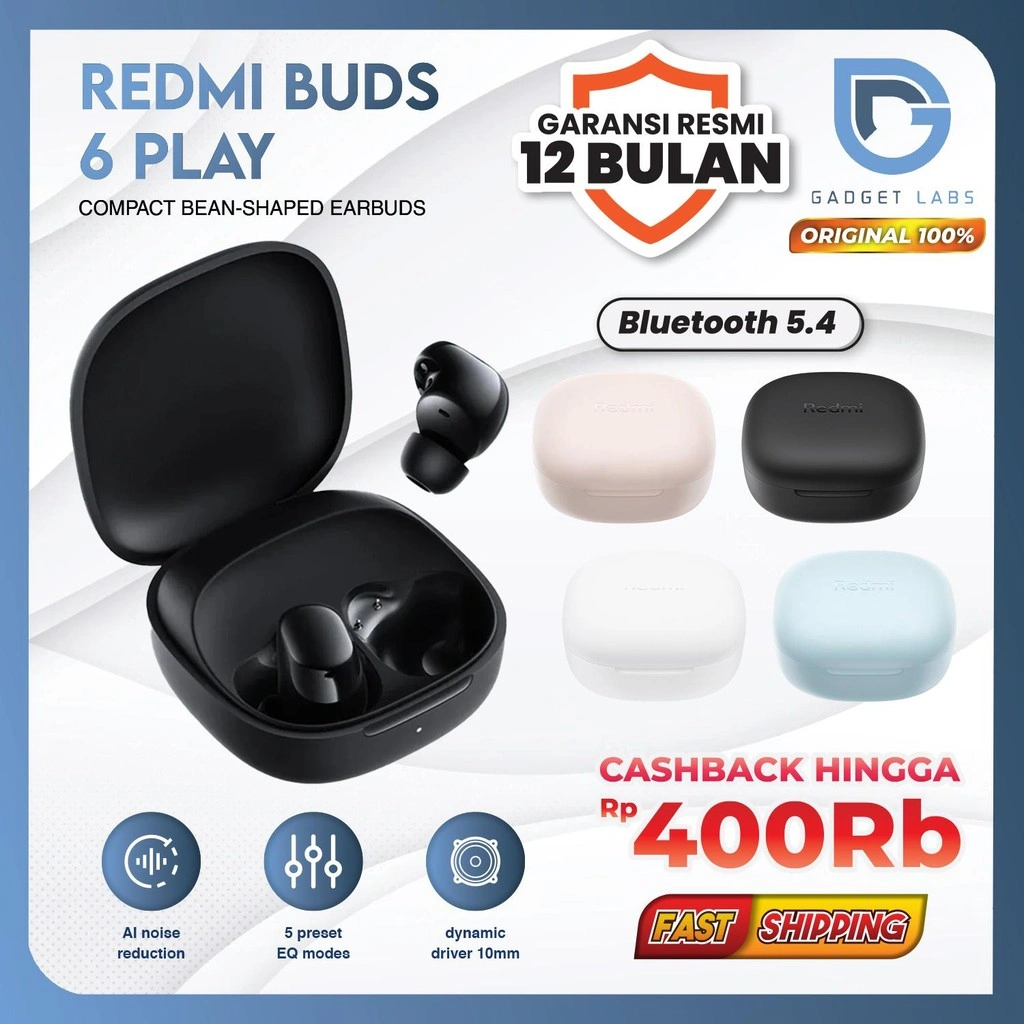 Xiaomi Mi Redmi Buds 6 Play Wireless Bluetooth 5.4 Earphone Earbuds | Baterai Hingga 36 Jam