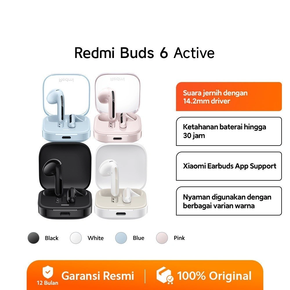 Xiaomi Mi Redmi Buds 6 Active Bluetooth Earphone Earbuds - Garansi Resmi