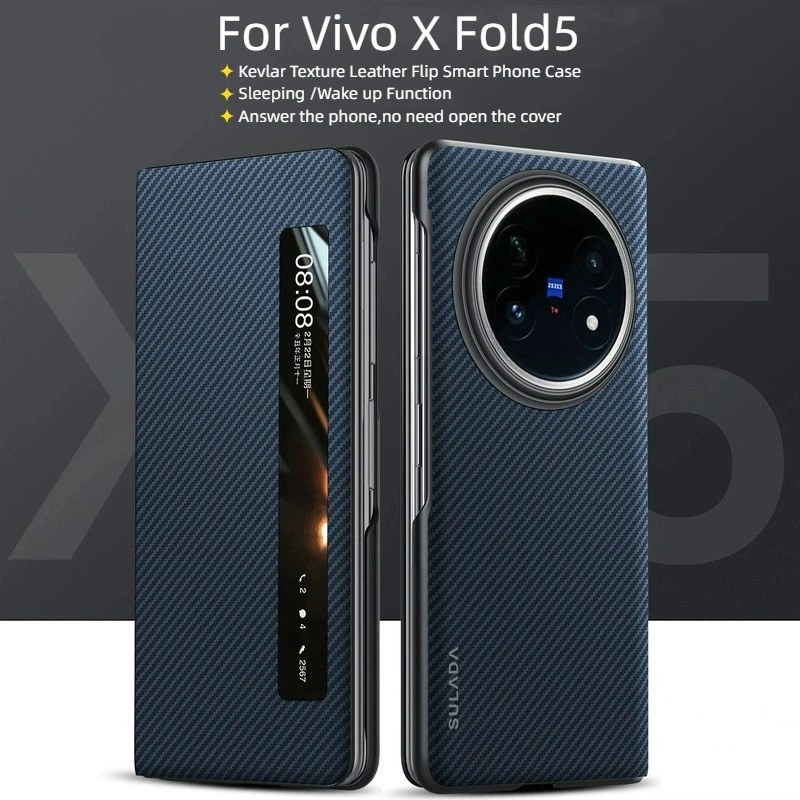 Untuk Vivo X Fold5 X Fold 5 Kasus Tekstur Serat Karbon Mewah Tidur Fungsi Bangun Smart View PC Hard Flip Phone Cover Casing Untuk Vivo X Fold5