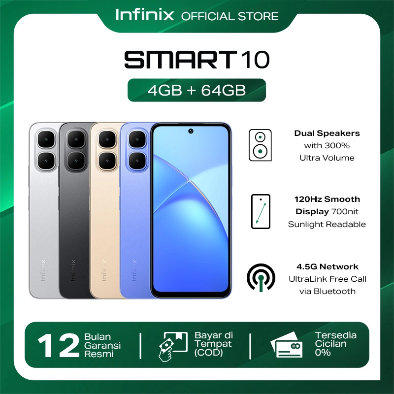 Infinix Smart 10 4/64GB - Up to 8GB Extended RAM - 6.67 inch 120Hz HD+ - T7250 - 5000 mAh
