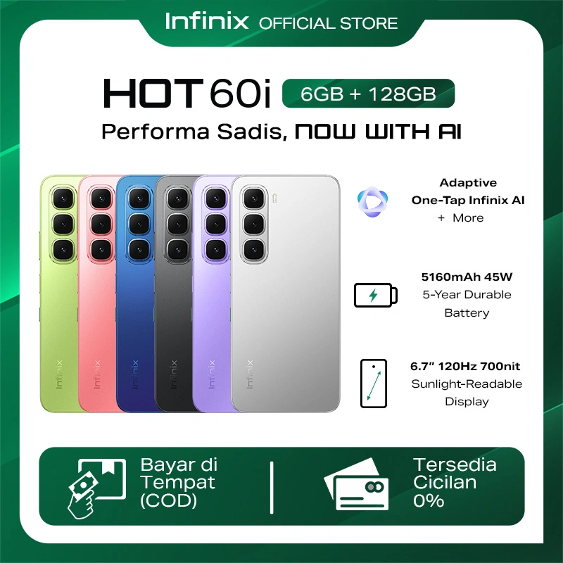 Infinix Hot 60i 6/128GB - Up to 12GB Extended RAM - Helio G81 - 6.7 inch 120Hz HD+ - 50MP - 5160 mAh - NFC