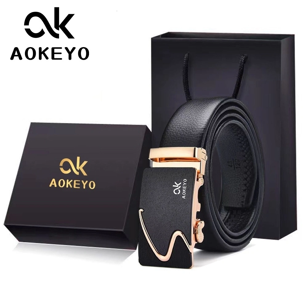 AOKEYO Ikat Pinggang Pria Kulit Otomatis Dapat Disesuaikan Gesper Pria Sabuk Pria Kulit Sapi Asli(Free Kotak+ Kartu Garansi)