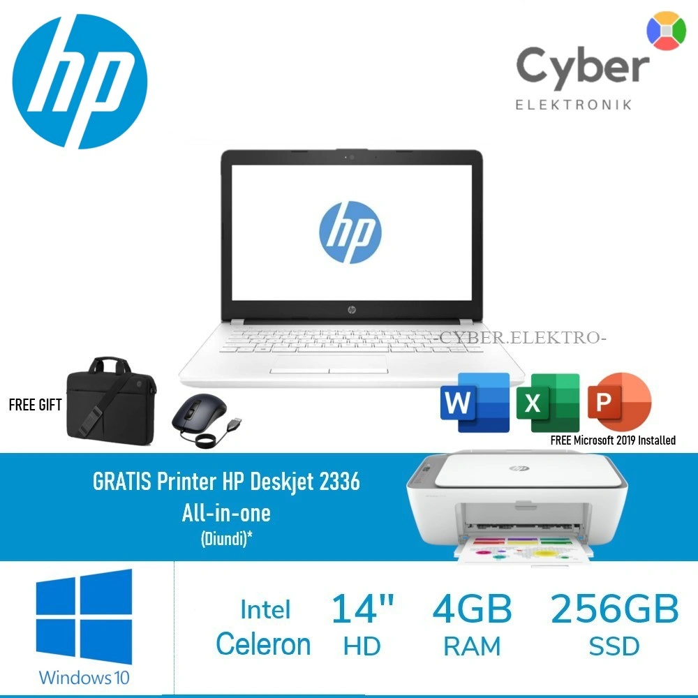 free printer Laptop HP 14 Dual Core RAM 8GB/1 TB/SSD 256GB Windows 10 "FREE MOUSE / TAS"