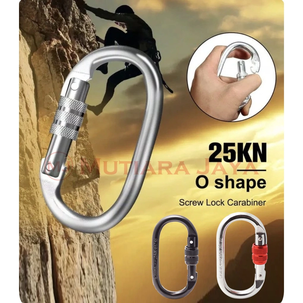 Carabiner Gantungan Panjat Tebing 25 KN Oval Screw Baja Galvanis