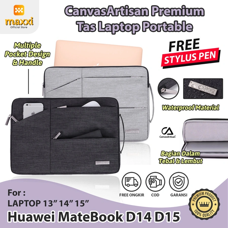 Huawei MateBook D14 D15 Tas Sleeve Pouch Case Laptop Bag Jinjing Kerja Handle Kanvas Canvas Formal Kantor Kerja Kuliah Notebook