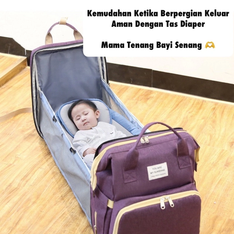 TAS BAYI 6003 - Tas Bayi Multifungsi YOUAREMYSUNSHINE Tas Perlengkapan Bayi Multifungsi 2in1 Kasur Tidur Tas Ransel Diaper Bag - H1