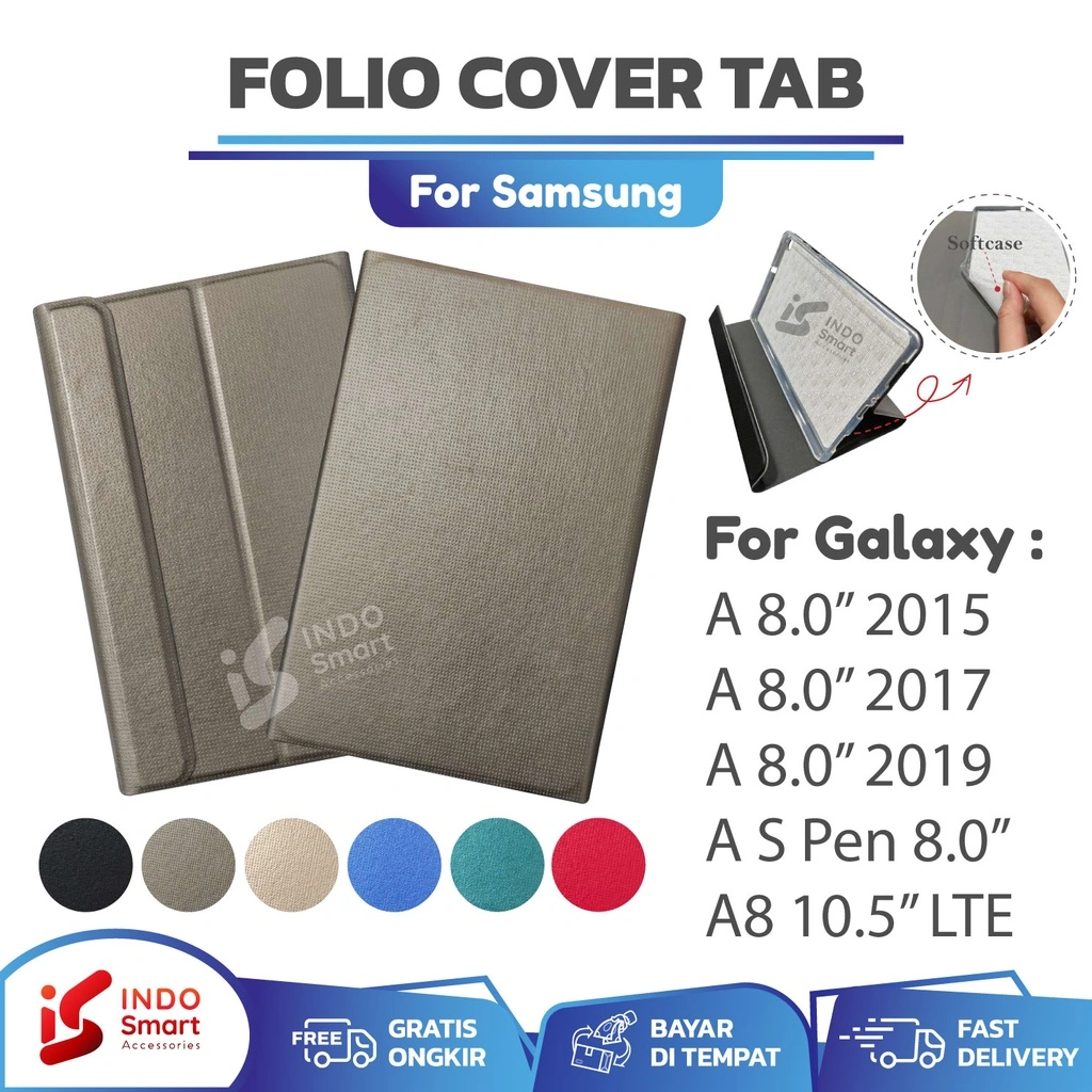 Folio Cover Samsung Tab A8 | Case Samsung Tab A8 | 2015 2017 2019 2021 T350 T355 T380 T385 T290 T295 P200 P205 X200 X205 Flip Case Sampul Tablet Dompet Leather Book Cover Standing Casing
