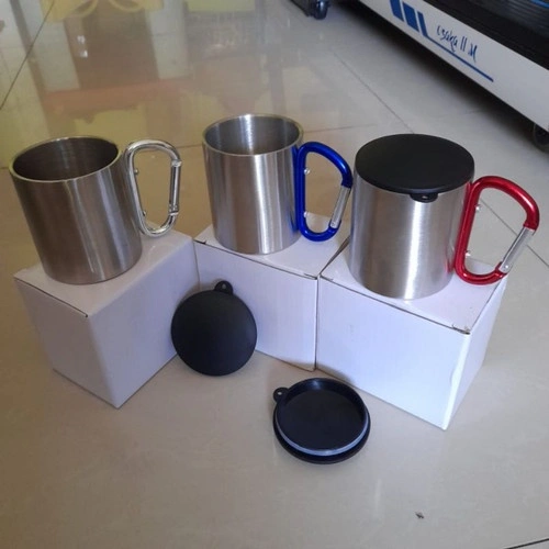 Gelas Cangkir Mug Carabiner carabiner Stainless Steel Outdoor + Tutup Anti Tumpah 220 ml