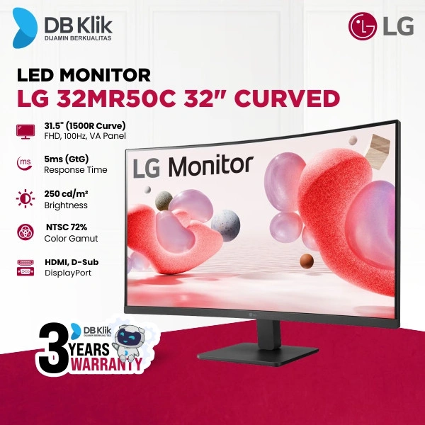 LG LED Monitor 32MR50C 32" VA FHD Curved 1500R 100Hz 5ms AMD FreeSync HDR10 VGA HDMI