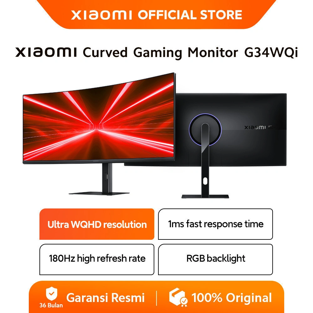 Xiaomi Curved Gaming Monitor G34WQi | Ultra Wide QHD 180Hz 1ms Gaming Monitor 34 Inch | Resmi 3 Tahun [ Official Store ]