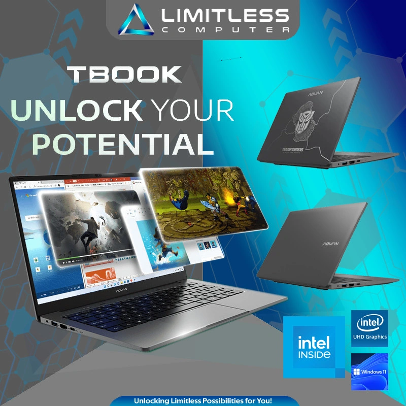 Advan TBOOK Intel N100 8GB 384GB 14 Inch HD TN Windows 11 Laptop Office Kerja Sekolah Transformers
