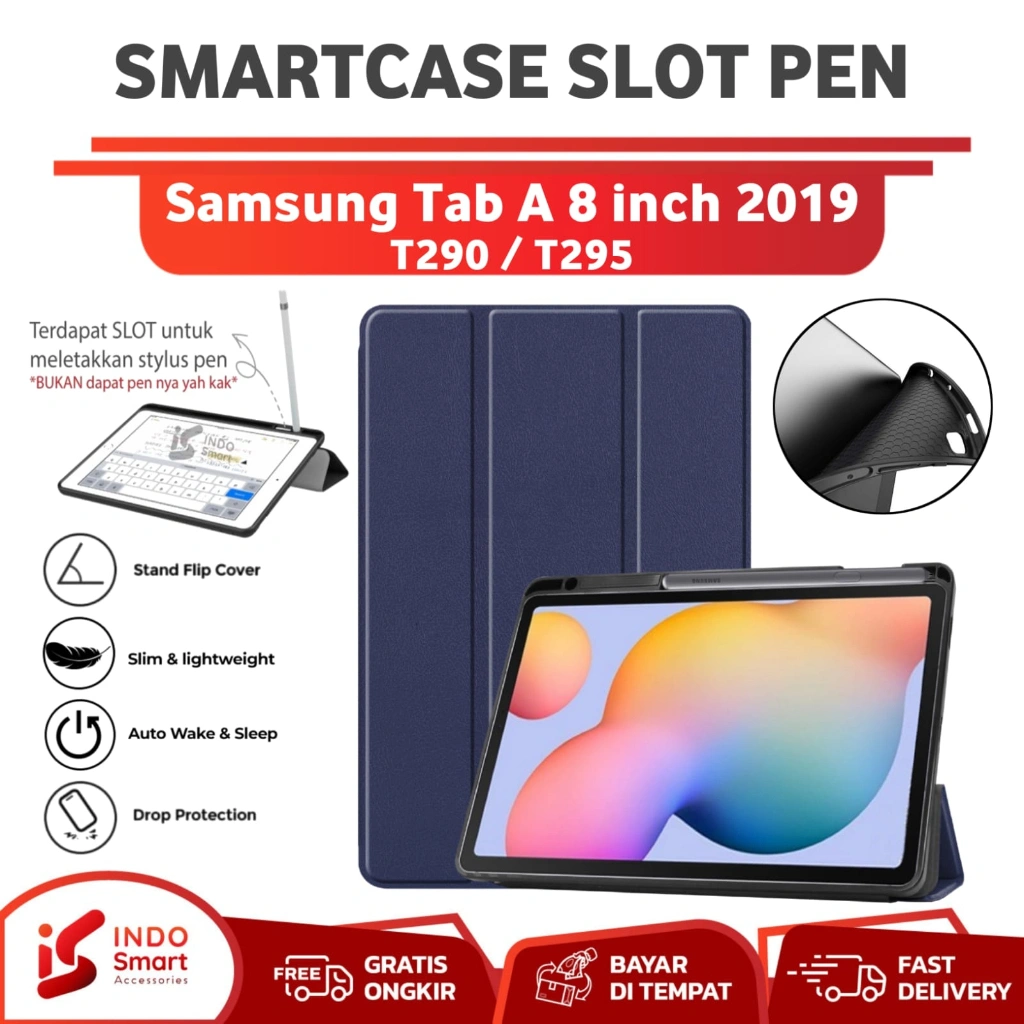 Case Samsung Tab A8 2019 / Samsung Tab A 8 2019 / T295 T290 SmartCase Slot Pen Flip Book Cover Casing Tablet