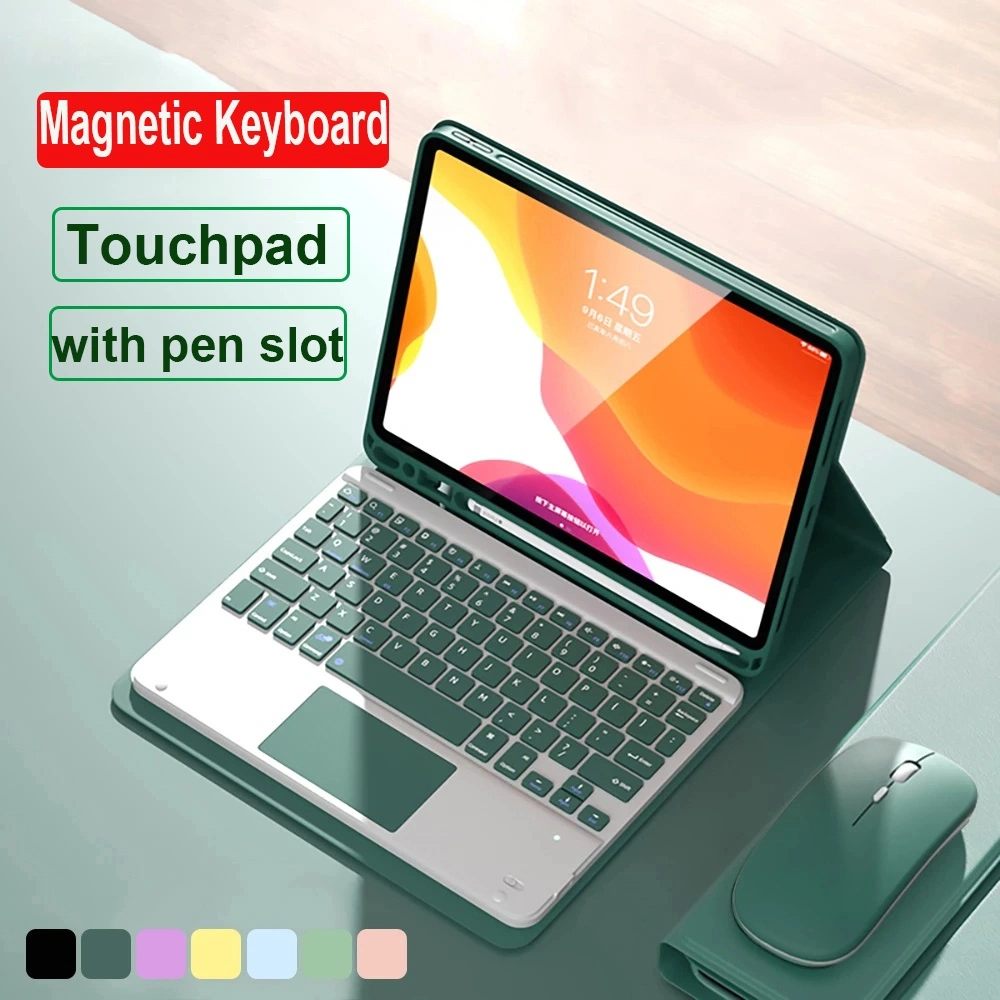 Samsung Galaxy Tab A7 Lite T220 T225 Book Cover Leather Flip Case Keyboard Touchpad Trackpad Wireless Keyboard Bluetooth Mouse Silent Click Casing Sarung Kulit