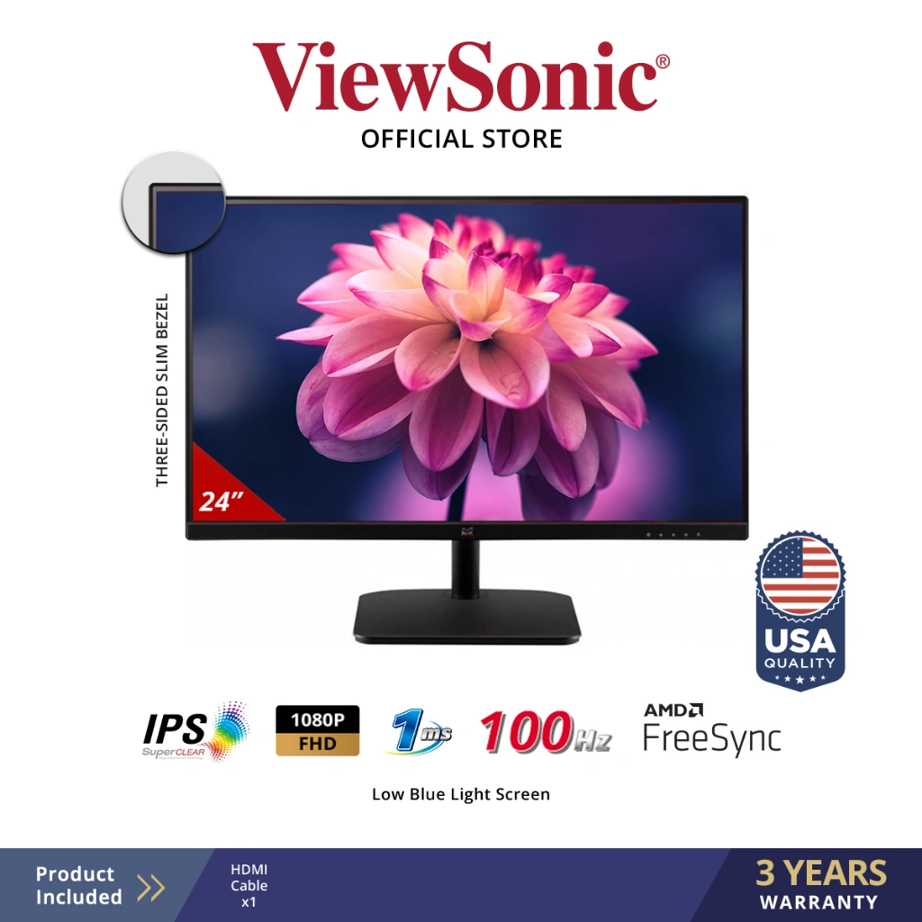 ViewSonic 24” IPS Monitor VA2432-H | 1080p | Frameless | 100Hz