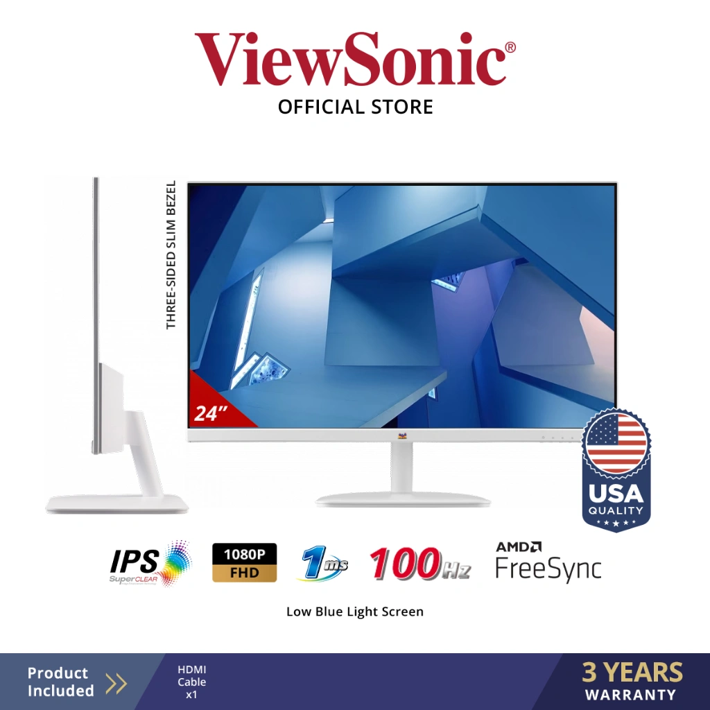 Monitor LED VA2432-H-W ViewSonic 24" IPS Frameless 100hz 1ms FHD Putih