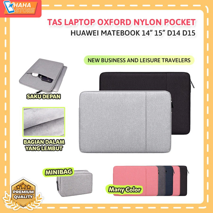 Huawei MateBook 14 15 D14 D15 Tas Laptop Sleeve Oxford Nylon Cover Bag Pouch Handbag Laptop Full Cover PouchBag Waterproof Bahan Nylon Double Zipper