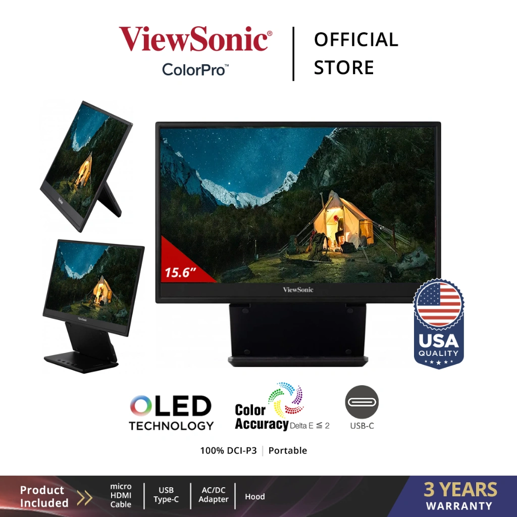 ViewSonic ColorPro VP16-OLED | 100% DCI-P3 | Portable Monitor | Delta E < 2