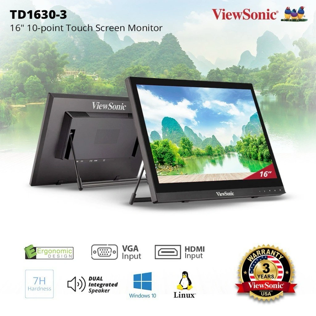ViewSonic TD1630-3 16 inch Touch Screen Monitor - Support 10 Point Touch Screen