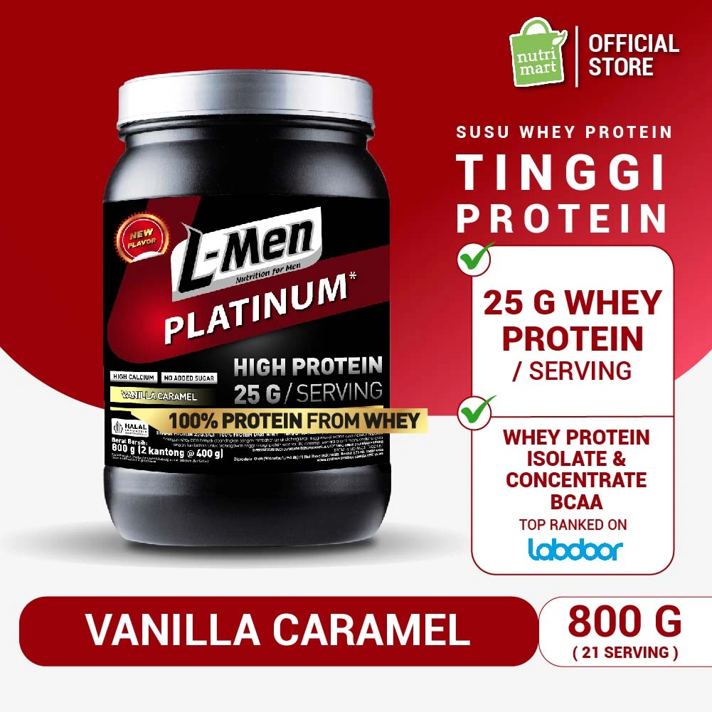 L-Men Platinum Vanilla Caramel 800 gram (25 gram protein)- 1,7lbs - Suplemen Tinggi Whey Protein Rendah Lemak