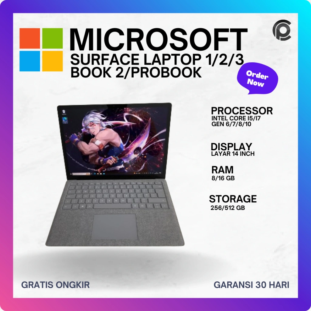 Microsoft Surface Laptop 1 2 3 Intel Core i5 Laptop Kerja Premium Second Bergaransi