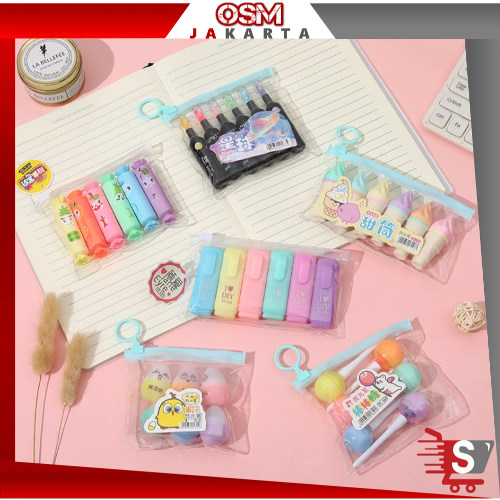 OSM JKT S6262 Stabilo 6 PCS / Highlighter Lucu Bentuk Dessert / Highlighter Warna-Warni 6 PCS / Set Stabilo Dessert 6 PCS