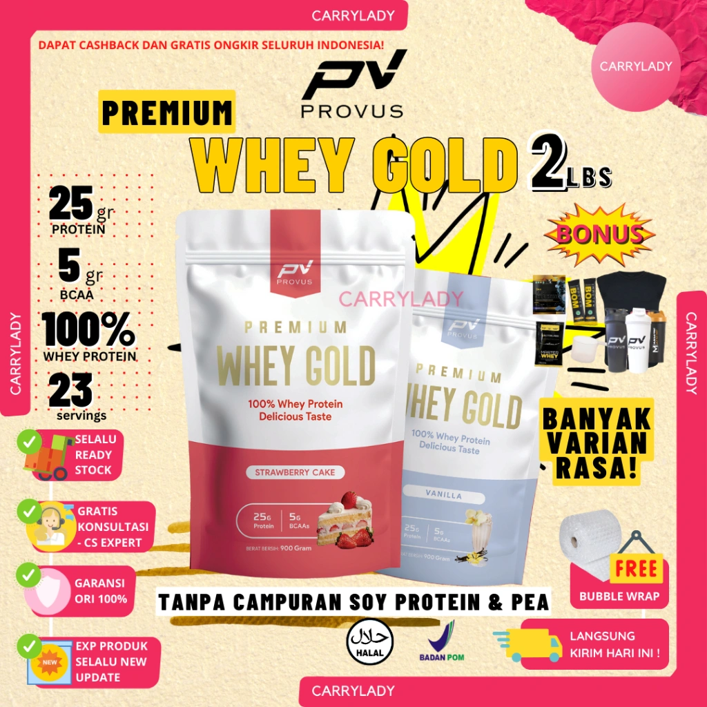 Provus Premium Whey Gold 2 lbs 900 gram Susu Protein Cutting Whey Concentrate Suplemen Fitness
