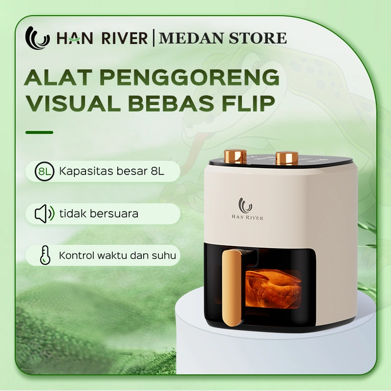 HAN RIVER Medan Air Fryer 8L Air fryer Multifungsi 650W Penggorengan Udara Visual