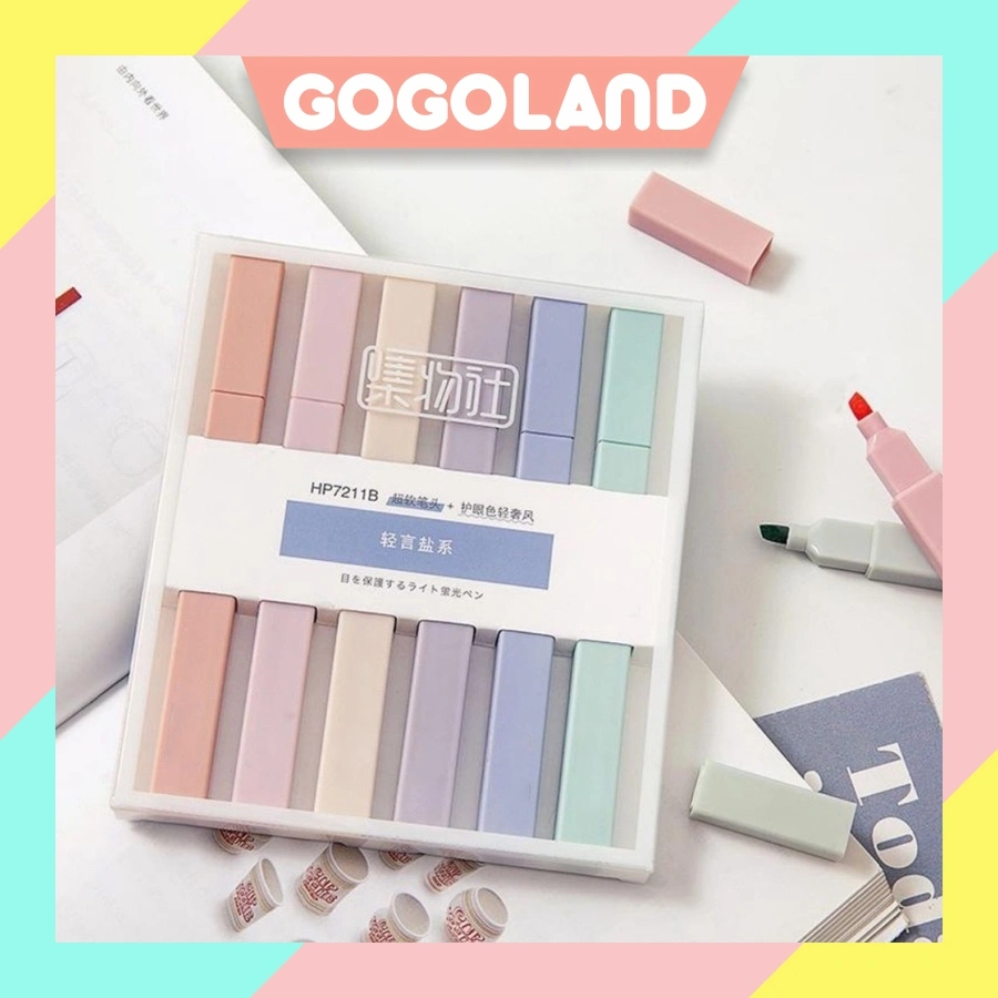 GOGOLAND Stabilo highlighter pastel marker Highlighter marker Morandi color & Macron pastel double tip 6 colors S104