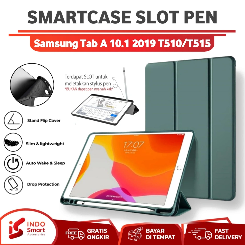 Case Samsung Tab A / Samsung Galaxy Tab A 10.1 inch 2019 / SM-T510 T515 SmartCase Slot Pen Flip Book Cover Casing Tablet