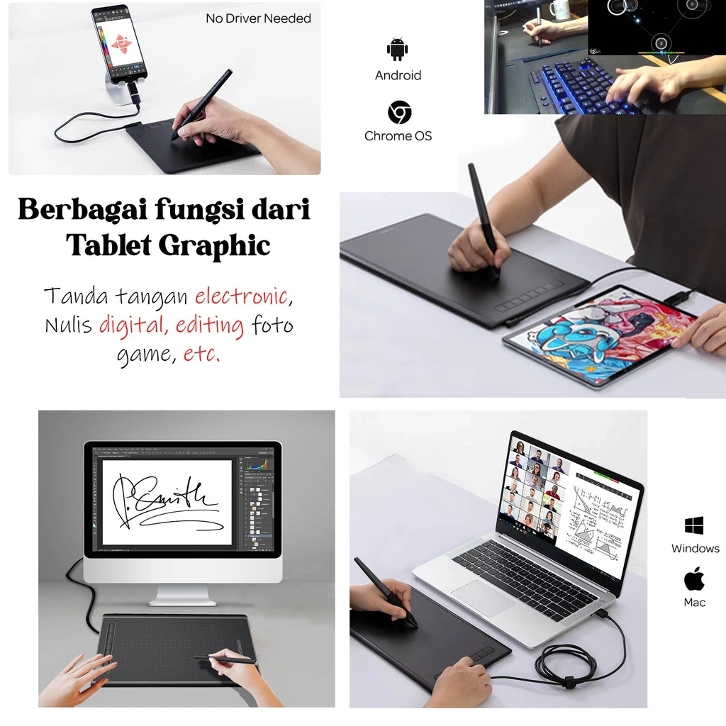 Graphic Drawing Tablet USB Signature For PC & Android Phones Tablet OSU Tablet With Free Battery Pen