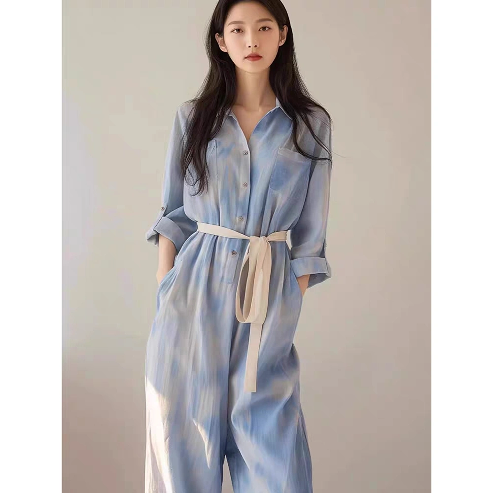 Tie Dye Jumpsuit Wanita | Blue Set | New Design | Original By Chicmore | Causual Style | Elegant Set Premium | Shirt Top Set | Tie Jumpsuit | Jumpsuit Oversize | Dreamwaist Shaper POP 7/7