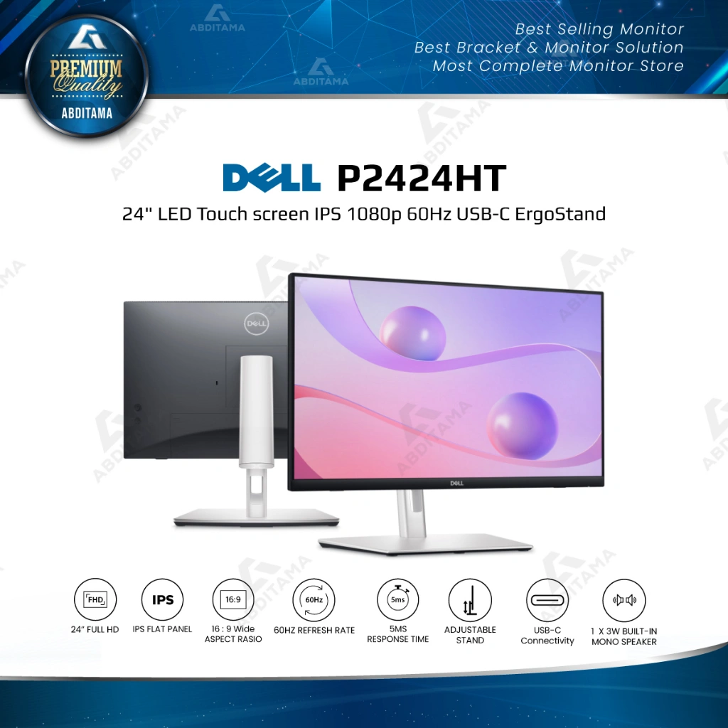 DELL P2424HT 24" IPS FHD 1080p 60Hz USB-C HDMI1.4x1 DP1.2x1 Touch Ergo