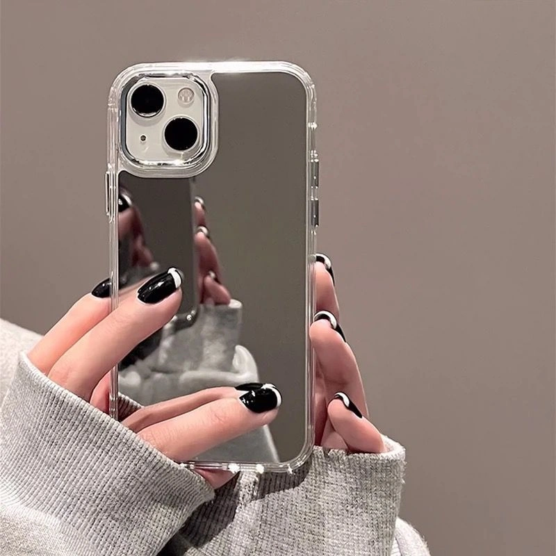 Kawaii Spiegel Mirror Case - Softcase Kaca Hardcase/Casing Hp Compatible For Iphone 7 7plus 8 X Xr 11 12 13 14 15 16 17 17AIR Plus Pro Promax Anti Kuning Polosan Kaca/Mirror Case