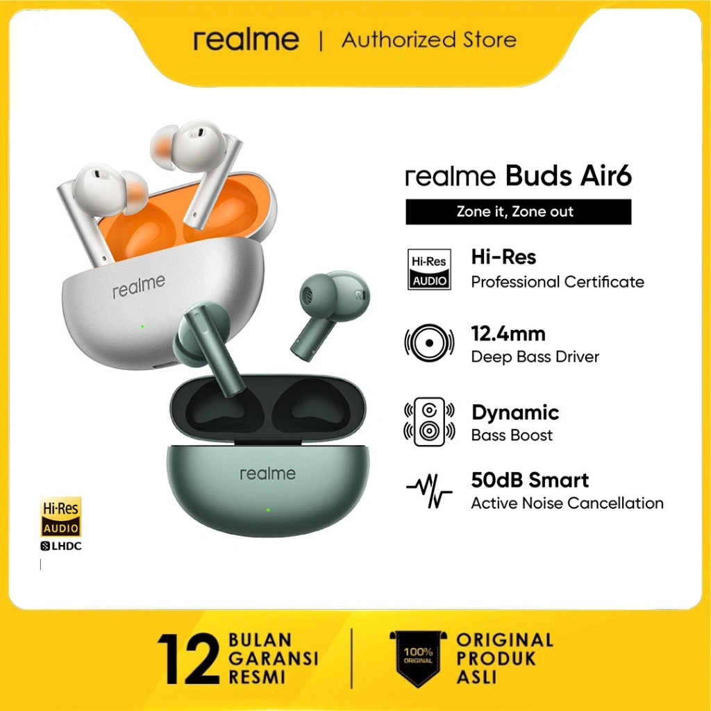 realme buds air 6 TWS earphone headest 4000Hz Ultra-wide Band Noise Cancellation| 40 Hours of Playback | Bluetooth 5.3 |  Intelligent Touch Controls | IP55 Water Resistant