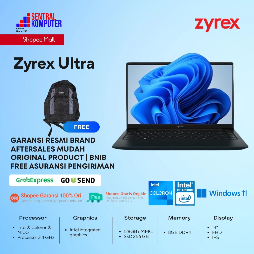 LAPTOP ZYREX ULTRA N100 8GB 128GB 256GB W11 14.0 INCH