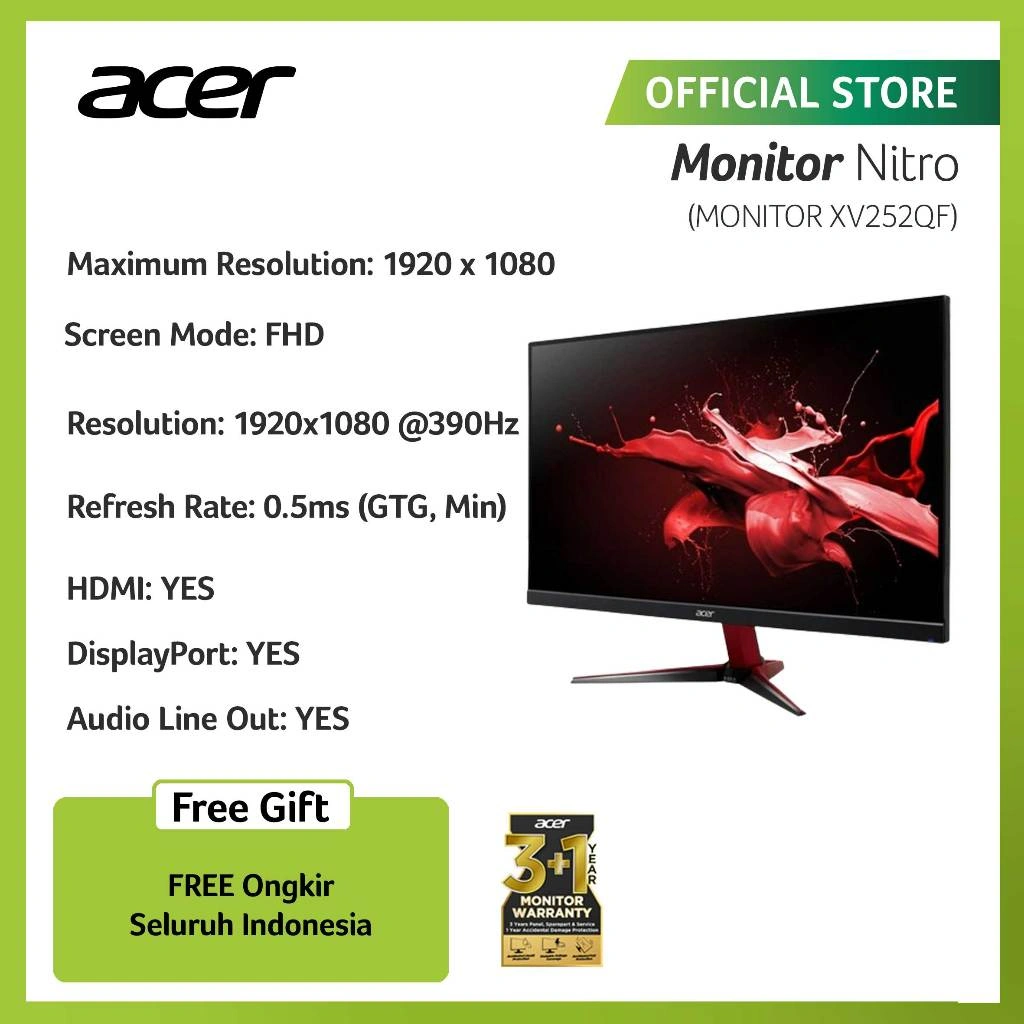 ACER MONITOR NITRO 24.5INCH XV252Q_F | FHD 390HZ ERGO
