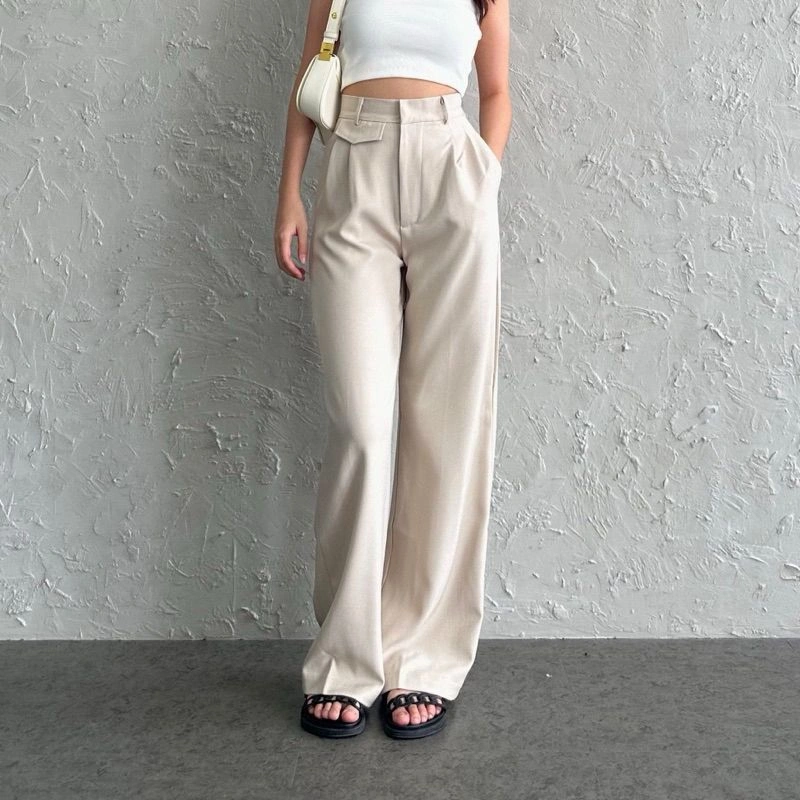 ORO PANTS Highwaist Loose Pants Trousers - Celana Anti Kusut  Premium