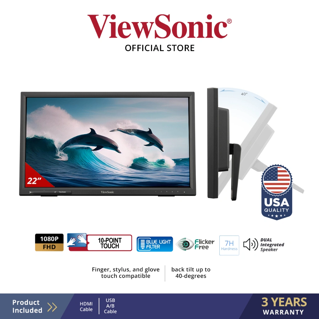 Monitor LED ViewSonic 22” IR Touch Monitor TD2223-2 10-Point Touch HDMI-VGA