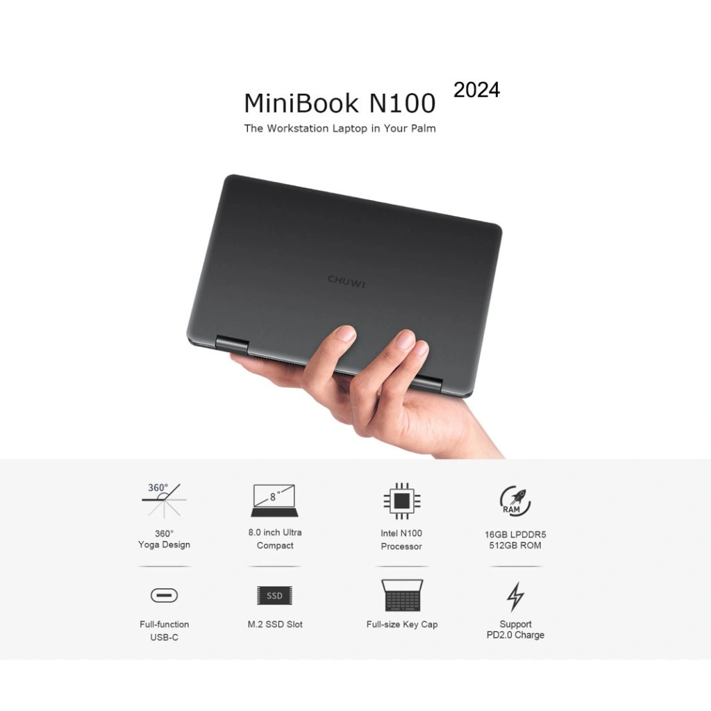 Chuwi MiniBook 2024 Intel 12th Gen N100 16/512GB SSD 8" Mini Yoga Laptop Windows 11 WiFi6 USB Type C