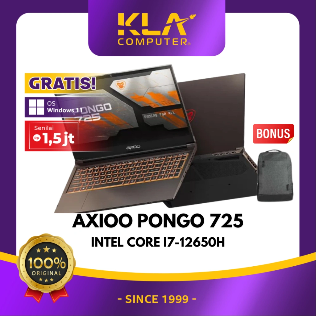 LAPTOP AXIOO PONGO 725 Core  i7 12650H RAM 16GB SSD 512GB RTX2050 4GB WINDOWS 11 ORIGINAL