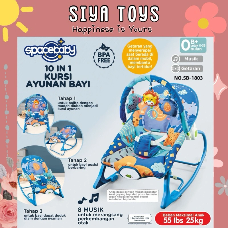 [SIYA] FREE BUBBLEWRAP Bouncer SpaceBaby Exotic 10 in 1 SB 1803 1805 1806 1703 New SB 8610 8630 PMB IB 8201 Rocker Mastela Prime 10in1 Kursi santai bayi dudukan bayi Hadiah Kado SB1803 Infant Seat Pliko
