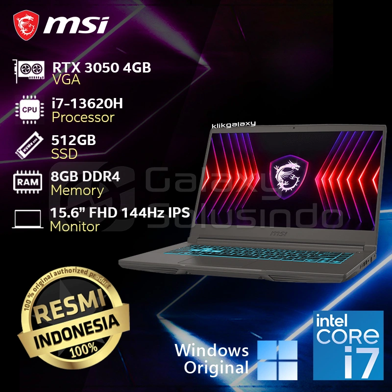 MSI 15 THIN B13UC 2407ID - RTX3050 4GB Core i7-13620H 512GB SSD 8GB RAM Gaming Notebook Laptop