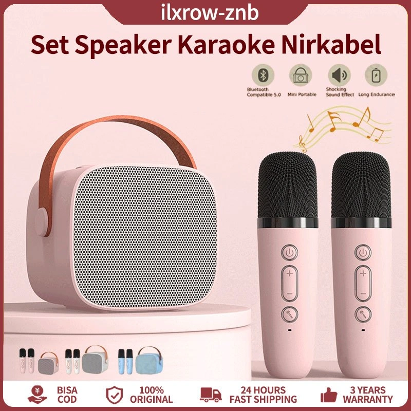 K1 Mini Speaker Bluetooth Karaoke 2 Mic Set Salon Bluetooth bt Speaker karoke With Microphone 3D Stereo Amplifier Party Wireless Mini Speaker