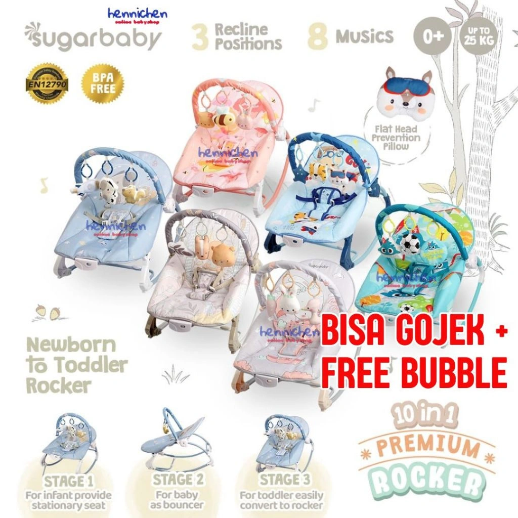 10in1 Sugar Baby / Mastela PREMIUM Bouncer Bayi Premium Rocker dgn Extra Large Seat