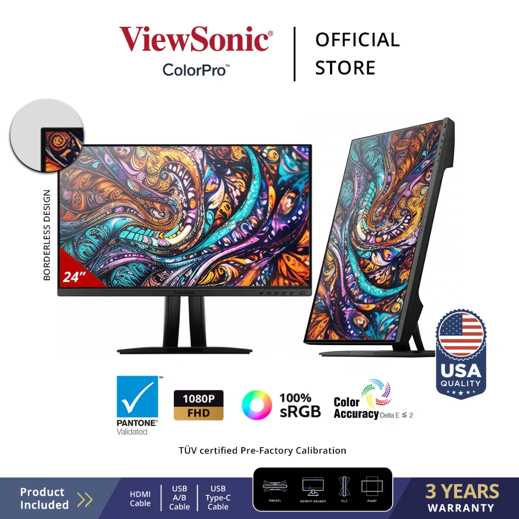 Monitor LED 24" ViewSonic VP2456 FHD Pantone sRGB 60W USB-C