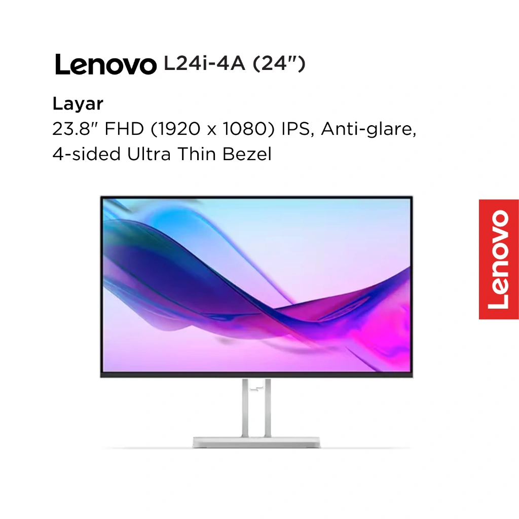 [ READY ] Lenovo Monitor L24i-4A 67BCKAC6WW Cloud Grey 23.8" FHD IPS 250nits 100Hz 99% sRGB Antiglare 4-sided Ultra Thin Bezel WLED
