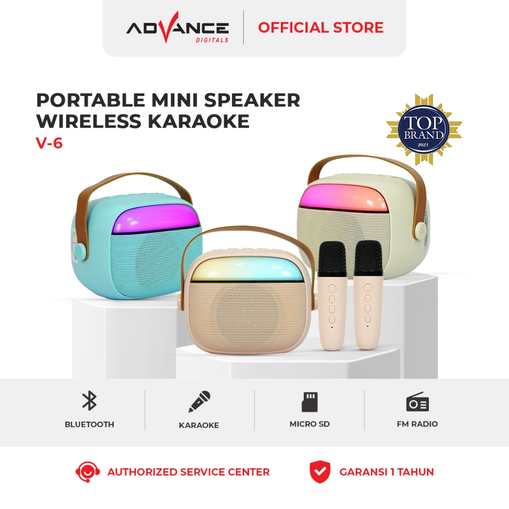 Advance V6 Speaker Mini Portable Bluetooth Dengan 2 Microphone Wireless Garansi Resmi 1 Tahun