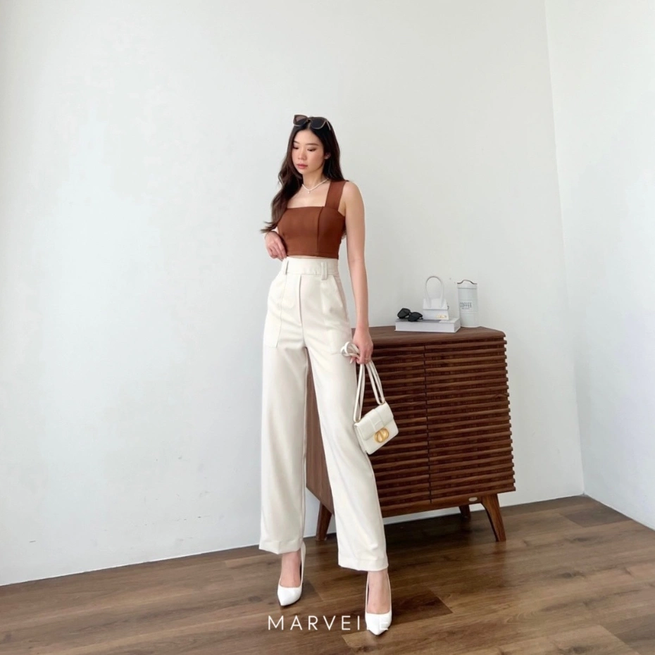 [ Marveile ] Diora Highwaist Pants / Kulot Straight Cut Pants Wanita