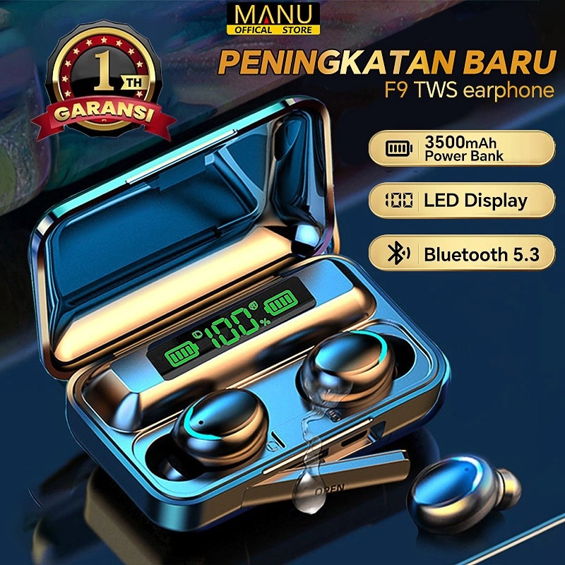 【Peningkatan Baru】TWS F9-5/M10 Headset Bluetooth 5.3 LED Smart Display with 3500 mAh Powerbank  10D HIFI Bass Gaming Wireless Headphones  Ipx7 waterproof