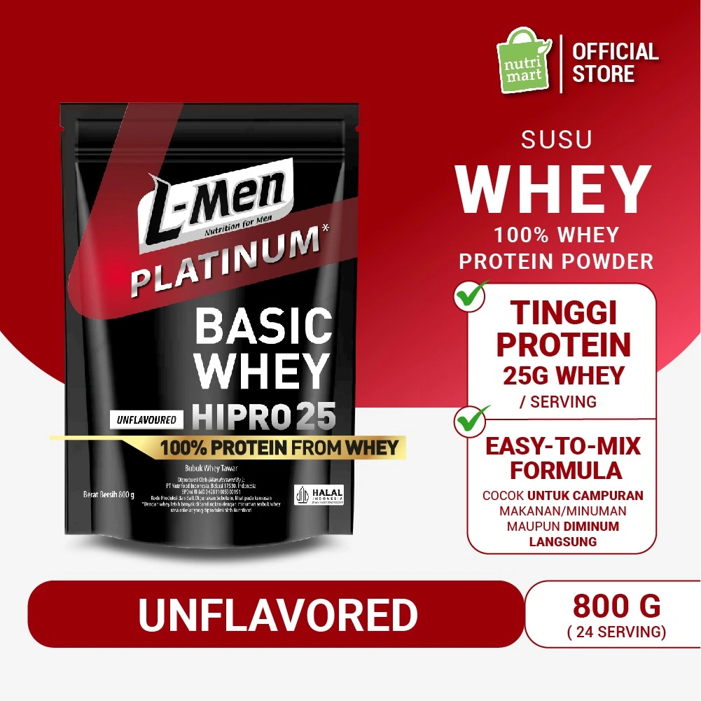 L-Men Platinum Basic Whey Protein Unflavoured 800gr/1,8lbs - 25g Whey Protein – 24 Serving – 6,5g BCAA
